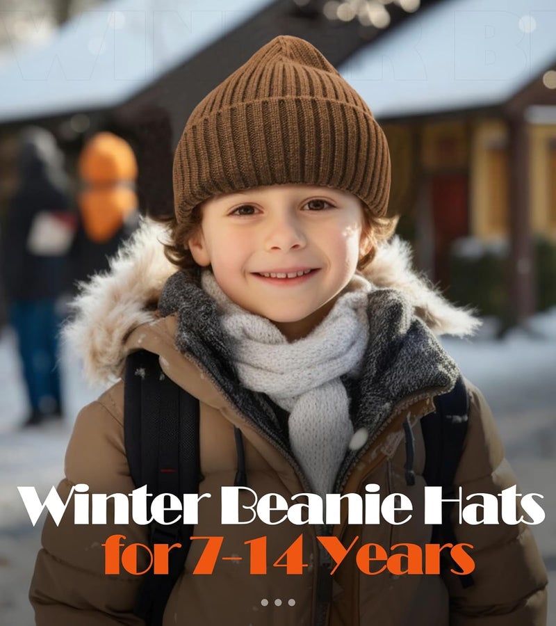 KDVOG Store Kids Merino Wool Beanie Hat,Unisex Children Warm Winter Cuffed Ski Caps Classic Knitted Skull Caps for Boys Girls 7-14Y - Image 2